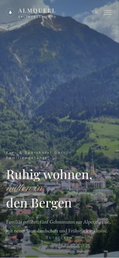The redesign: a cinematic valley panorama in deep petrol with classical serif type
